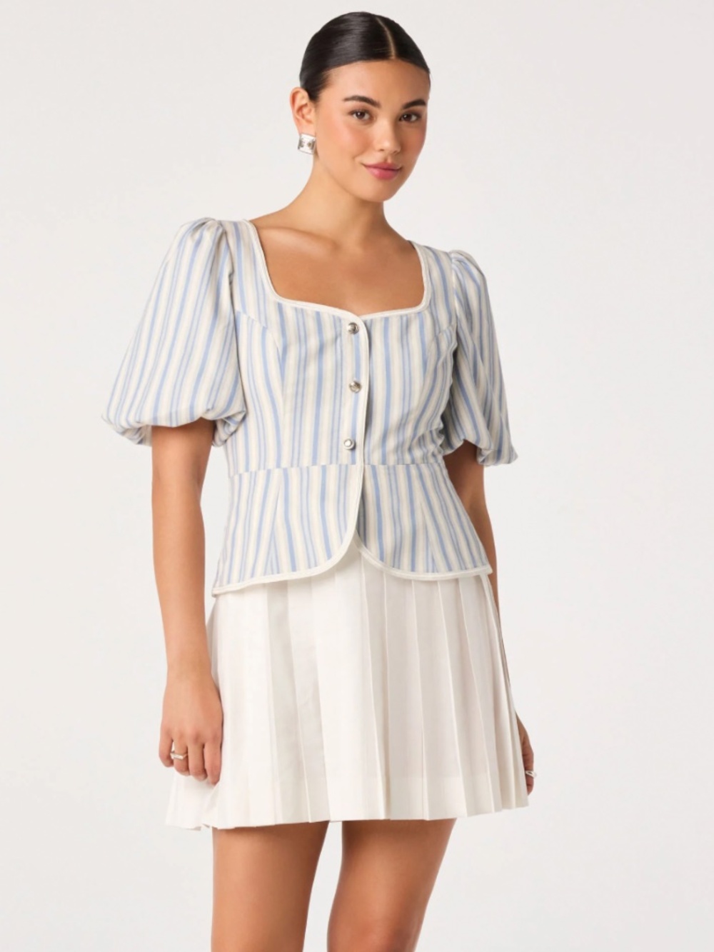 ASTR the Label - Brigitta Striped Puff Sleeve Mini Dress